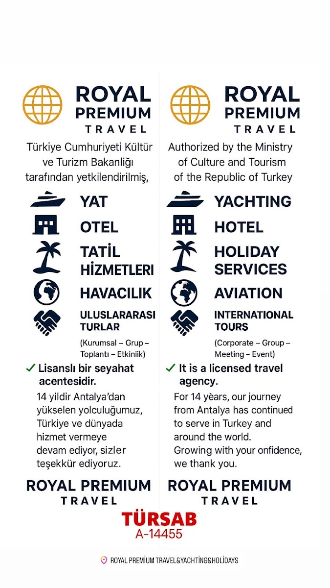 Antalya Otel, Tatil, Villa,Organizasyon, Yat Kiralama ve Helikopter – Royal Premium Travel